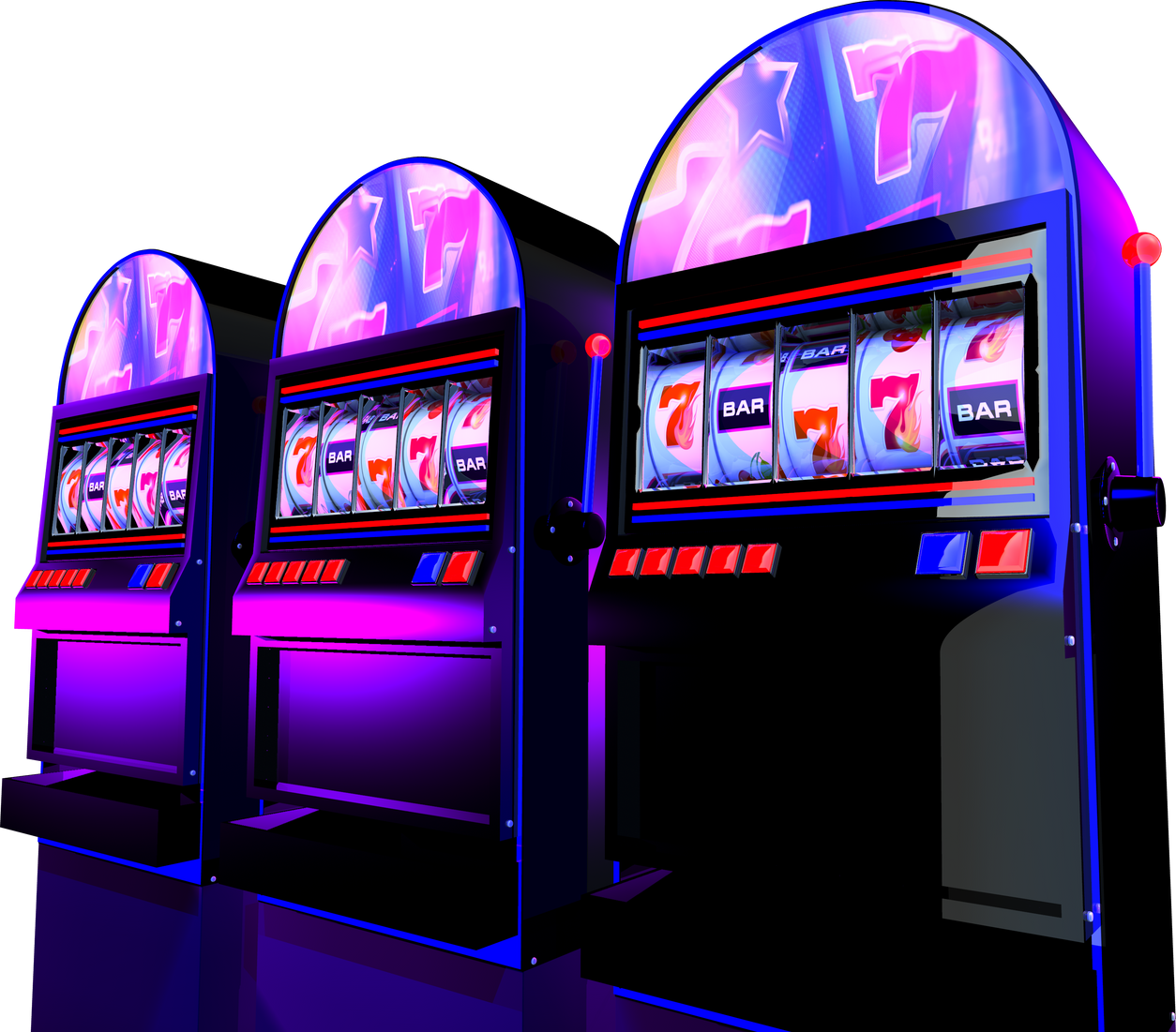 Five Reels Casino Slot Machines PNG Illustration